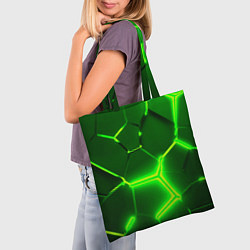Сумка-шопер 3D ПЛИТЫ НЕОН NEON GREEN HEXAGON РАЗЛОМ, цвет: 3D-принт — фото 2