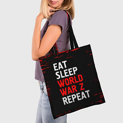 Сумка-шопер Eat Sleep World War Z Repeat - Краска, цвет: 3D-принт — фото 2