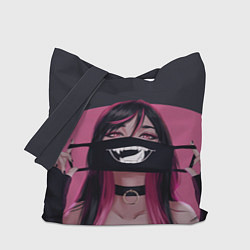 Сумка-шопер Девушка надевает маску с язычком надпись на японск, цвет: 3D-принт