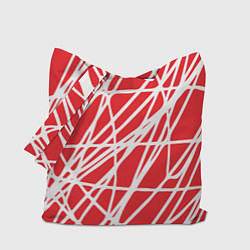 Сумка-шопер Белые линии на красном фоне Абстракция, цвет: 3D-принт