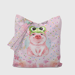 Сумка-шопер Милый поросенок в шапке-лягушке, цвет: 3D-принт
