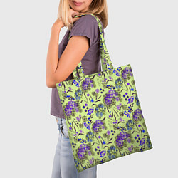 Сумка-шопер Фиолетовые цветы на зеленом фоне, цвет: 3D-принт — фото 2