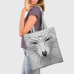 Сумка-шопер Волк белый - с надписью, цвет: 3D-принт — фото 2