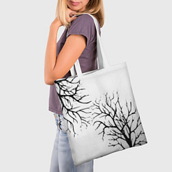 Сумка-шопер Черные ветки деревьев на белом фоне, цвет: 3D-принт — фото 2