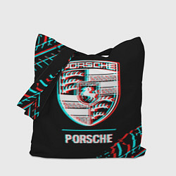 Сумка-шопер Значок Porsche в стиле Glitch на темном фоне, цвет: 3D-принт