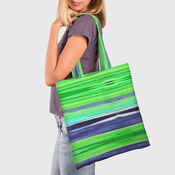 Сумка-шопер Сине-зеленые абстрактные полосы, цвет: 3D-принт — фото 2