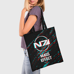 Сумка-шопер Mass Effect в стиле Glitch Баги Графики на темном, цвет: 3D-принт — фото 2