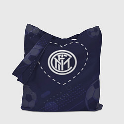 Сумка-шопер Лого Inter в сердечке на фоне мячей, цвет: 3D-принт