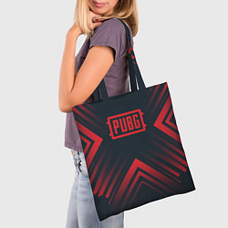 Сумка-шопер Красный Символ PUBG на темном фоне со стрелками, цвет: 3D-принт — фото 2