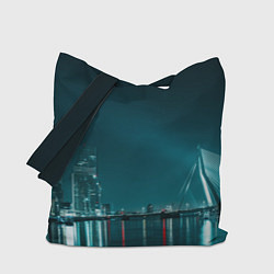 Сумка-шопер Неоновый мост и город - Светло-синий, цвет: 3D-принт