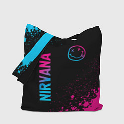 Сумка-шопер Nirvana - neon gradient: символ и надпись вертикал, цвет: 3D-принт