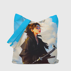 Сумка-шопер Девушка самурай и облака, цвет: 3D-принт