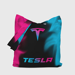 Сумка-шопер Tesla - neon gradient: символ, надпись, цвет: 3D-принт