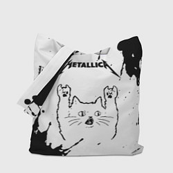 Сумка-шопер Metallica рок кот на светлом фоне, цвет: 3D-принт