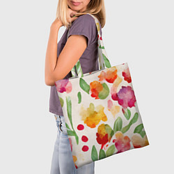 Сумка-шопер Романтичные акварельные цветы, цвет: 3D-принт — фото 2