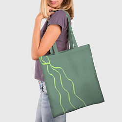 Сумка-шопер Абстрактные зеленые линии на фоне цвета хаки, цвет: 3D-принт — фото 2