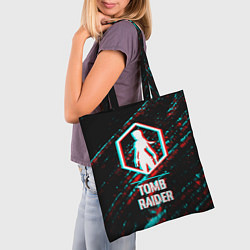 Сумка-шопер Tomb Raider в стиле glitch и баги графики на темно, цвет: 3D-принт — фото 2