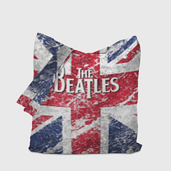 Сумка-шопер The Beatles - лого на фоне флага Великобритании, цвет: 3D-принт