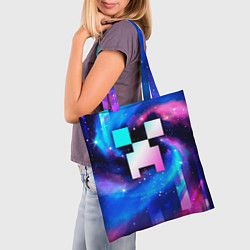 Сумка-шопер Minecraft неоновый космос, цвет: 3D-принт — фото 2