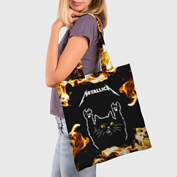 Сумка-шопер Metallica рок кот и огонь, цвет: 3D-принт — фото 2