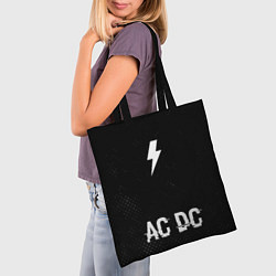 Сумка-шопер AC DC glitch на темном фоне: символ, надпись, цвет: 3D-принт — фото 2