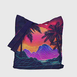 Сумка-шопер Тропический остров с пальмами ретро иллюстрация, цвет: 3D-принт