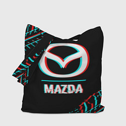 Сумка-шопер Значок Mazda в стиле glitch на темном фоне, цвет: 3D-принт
