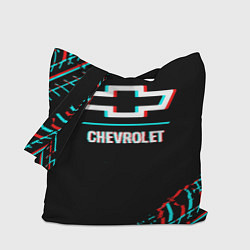 Сумка-шопер Значок Chevrolet в стиле glitch на темном фоне, цвет: 3D-принт
