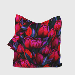 Сумка-шопер Тюльпаны - поле красных цветов, цвет: 3D-принт