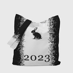 Сумка-шопер Кролик 2023 силуэт: символ, надпись на светлом, цвет: 3D-принт
