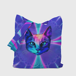 Сумка-шопер Яркий неоновый портрет кота, цвет: 3D-принт