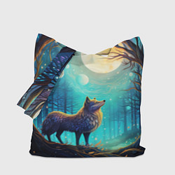Сумка-шопер Волк в ночном лесу в folk art стиле, цвет: 3D-принт