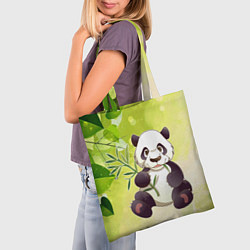 Сумка-шопер Панда на фоне листьев, цвет: 3D-принт — фото 2