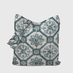 Сумка-шопер Серый паттерн из листьев, геометрии и кристаллов, цвет: 3D-принт