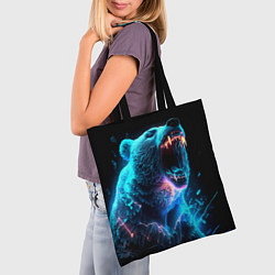 Сумка-шопер Неоновый медведь с горящими клыками, цвет: 3D-принт — фото 2