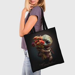 Сумка-шопер Инопланетянин с букетом цветов, цвет: 3D-принт — фото 2