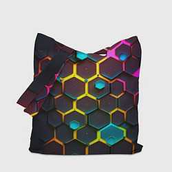 Сумка-шопер Неоновые абстрактные соты, цвет: 3D-принт