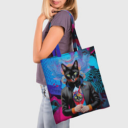 Сумка-шопер Чёрная модница кошка - нейросеть, цвет: 3D-принт — фото 2