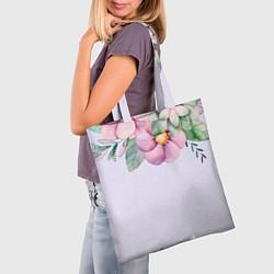 Сумка-шопер Пастельные цветы акварелью - наверху, цвет: 3D-принт — фото 2