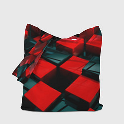 Сумка-шопер Кубы геометрии красный и чёрный, цвет: 3D-принт