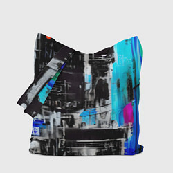 Сумка-шопер Абстракция, черно-синие цвета, от нейросети, цвет: 3D-принт