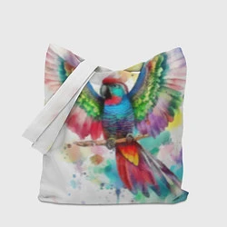 Сумка-шопер Разноцветный акварельный попугай с расправленными, цвет: 3D-принт