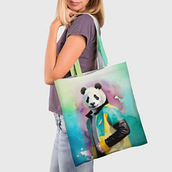 Сумка-шопер Прикольный панда в модной куртке, цвет: 3D-принт — фото 2