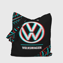 Сумка-шопер Значок Volkswagen в стиле glitch на темном фоне, цвет: 3D-принт