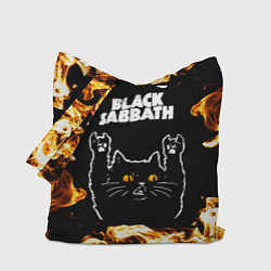 Сумка-шопер Black Sabbath рок кот и огонь, цвет: 3D-принт