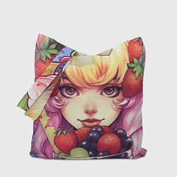Сумка-шопер Блондинка с ягодами, цвет: 3D-принт