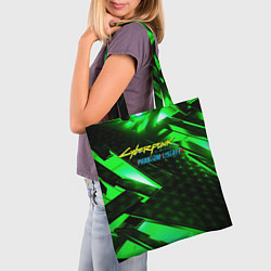 Сумка-шопер Cyberpunk 2077 phantom liberty neon green, цвет: 3D-принт — фото 2