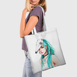 Сумка-шопер Девушка с черепом оленя, цвет: 3D-принт — фото 2