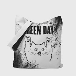 Сумка-шопер Green Day рок кот на светлом фоне, цвет: 3D-принт