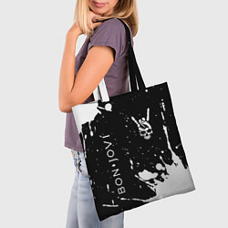 Сумка-шопер Bon Jovi и рок символ на темном фоне, цвет: 3D-принт — фото 2